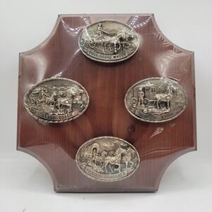 New Sealed Tony Lama Wagon Wheel Series Belt Buckle Complete Set Of 4 Mounted